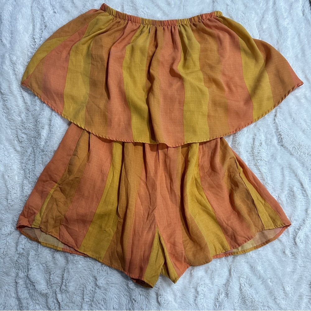 Show Me Your Mumu XS Romper Thelma Sunkissed Stripe Strapless Orange Yellow - Picture 4 of 10